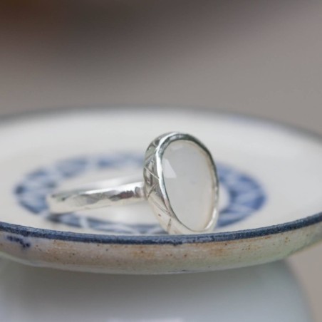 Milky Moonstone - sterling silver ring with free form rose cut moonstone