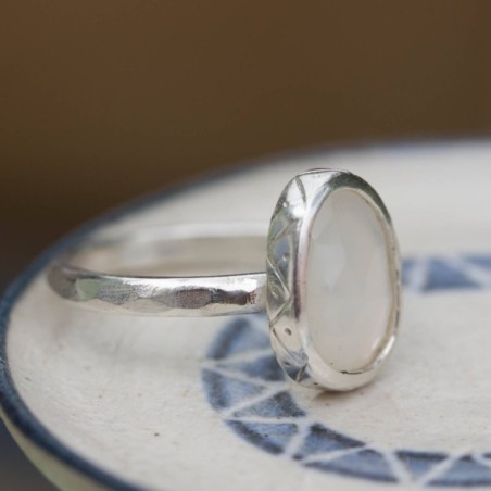 Milky Moonstone - sterling silver ring with free form rose cut moonstone