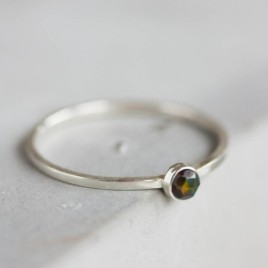 Black Opal ring - skinny stackable for October