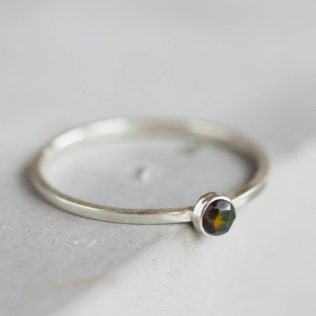 Black Opal ring - skinny stackable for October