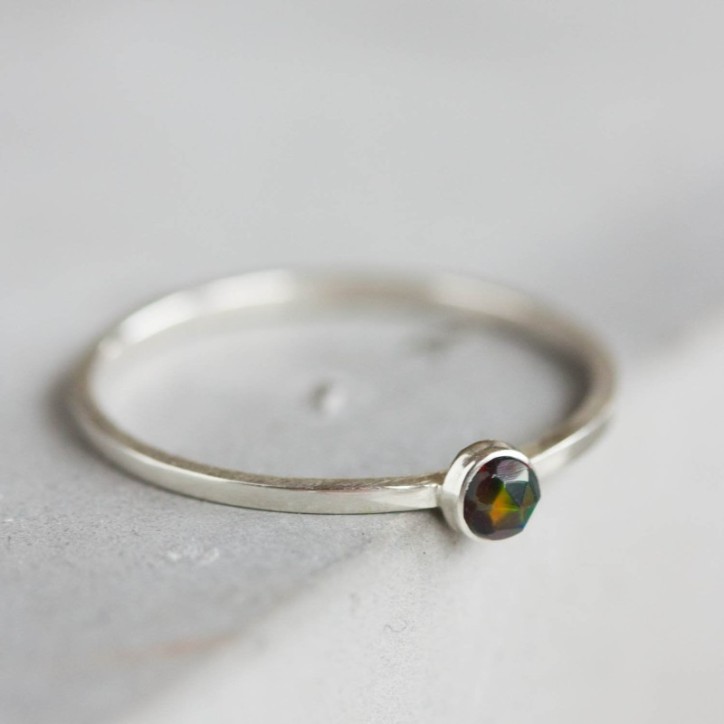 Black Opal ring - skinny stackable for October Black Opal ring - skinny stackable for October