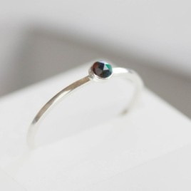 Black Opal ring - skinny stackable for October