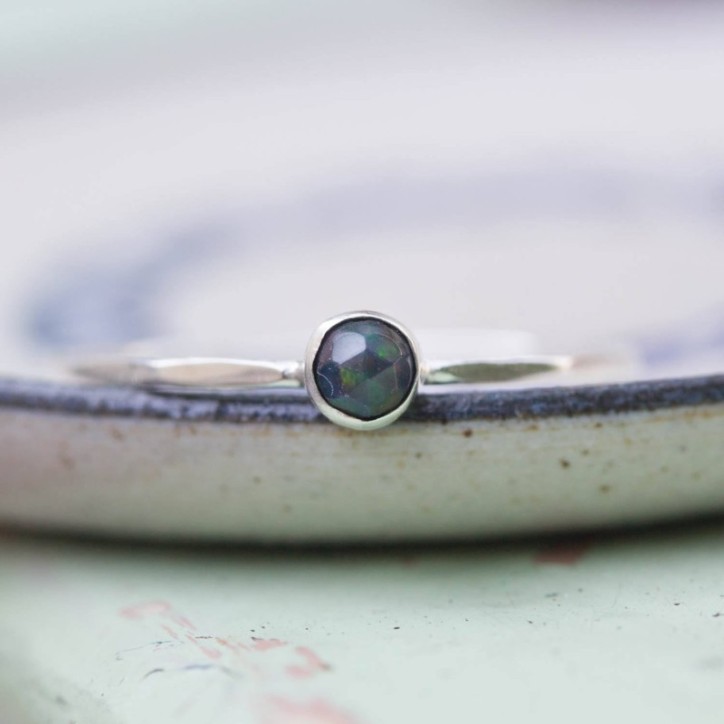 Black Opal ring - skinny stackable for October Black Opal ring - skinny stackable for October