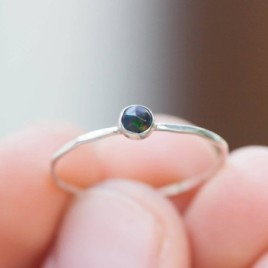 Black Opal ring - skinny stackable for October