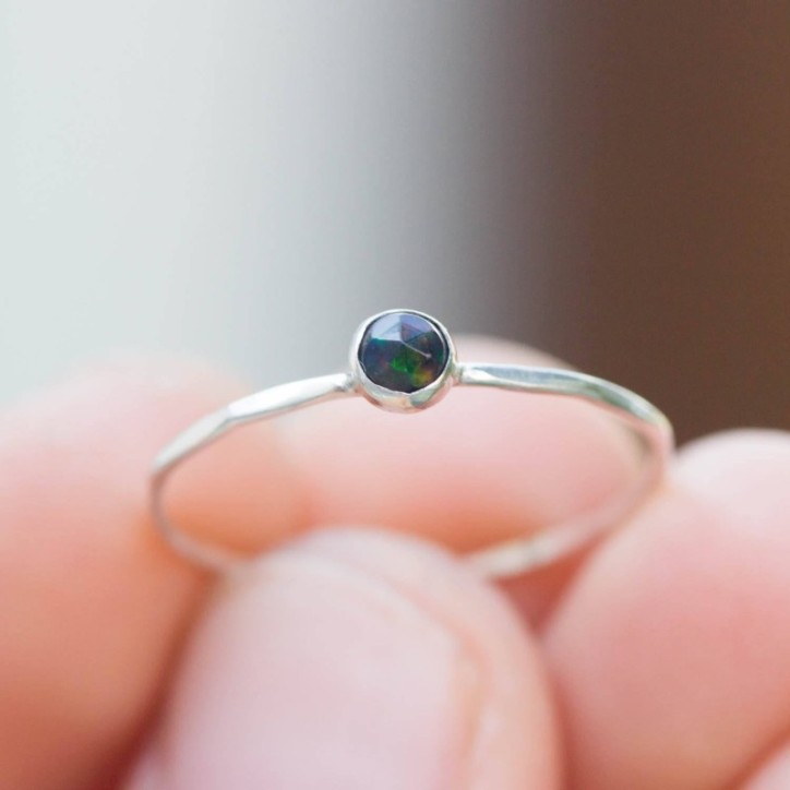 Black Opal ring - skinny stackable for October Black Opal ring - skinny stackable for October