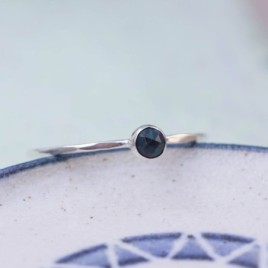 Black Opal ring - skinny stackable for October