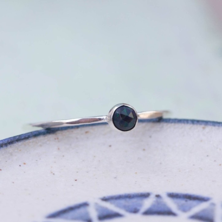 Black Opal ring - skinny stackable for October Black Opal ring - skinny stackable for October