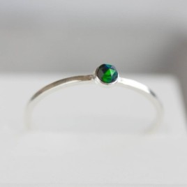 Black Opal ring - skinny stackable for October