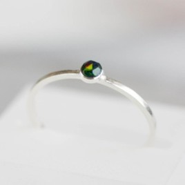 Black Opal ring - skinny stackable for October