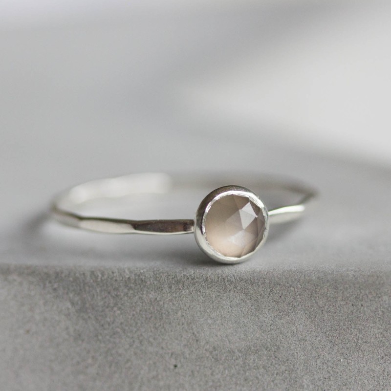 Gray Moonstone ring - skinny stackable for June
