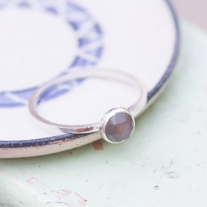 Gray Moonstone ring - skinny stackable for June