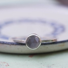 Gray Moonstone ring - skinny stackable for June