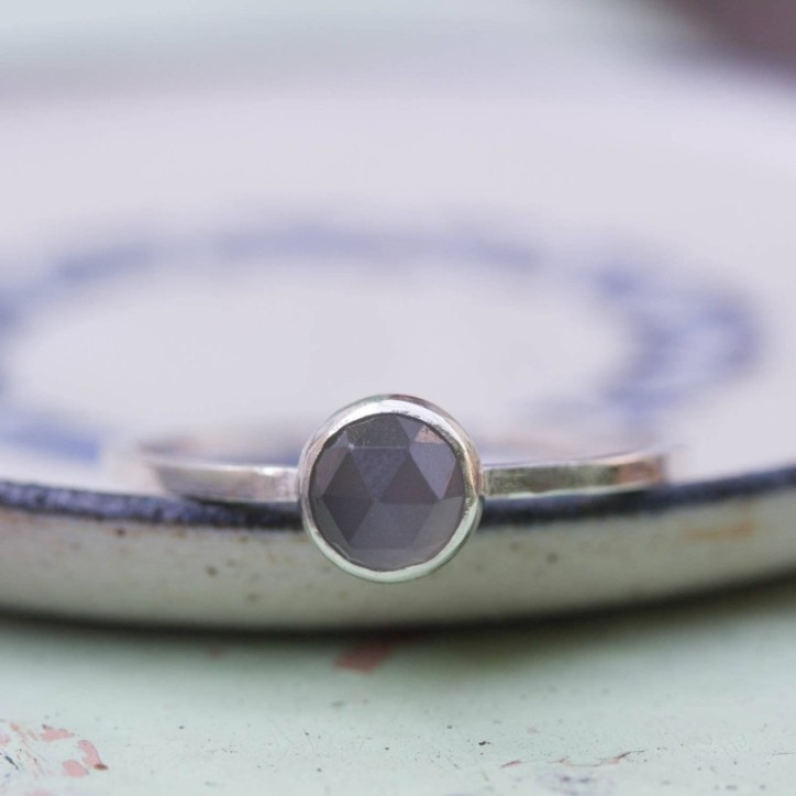 Gray Moonstone ring - skinny stackable for June