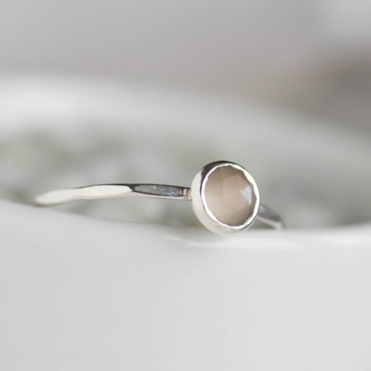 Gray Moonstone ring - skinny stackable for June