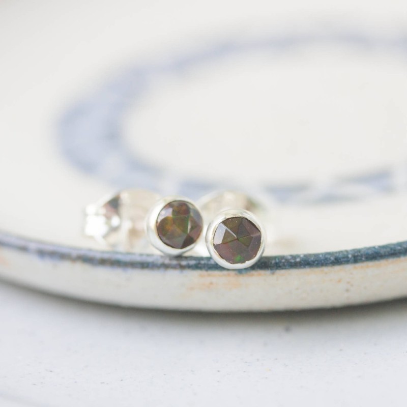 Black opal stud earrings, October birthstone