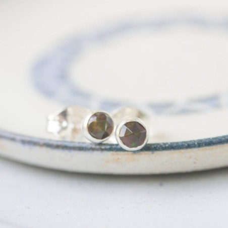Black opal stud earrings, October birthstone