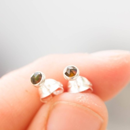 Black opal stud earrings, October birthstone