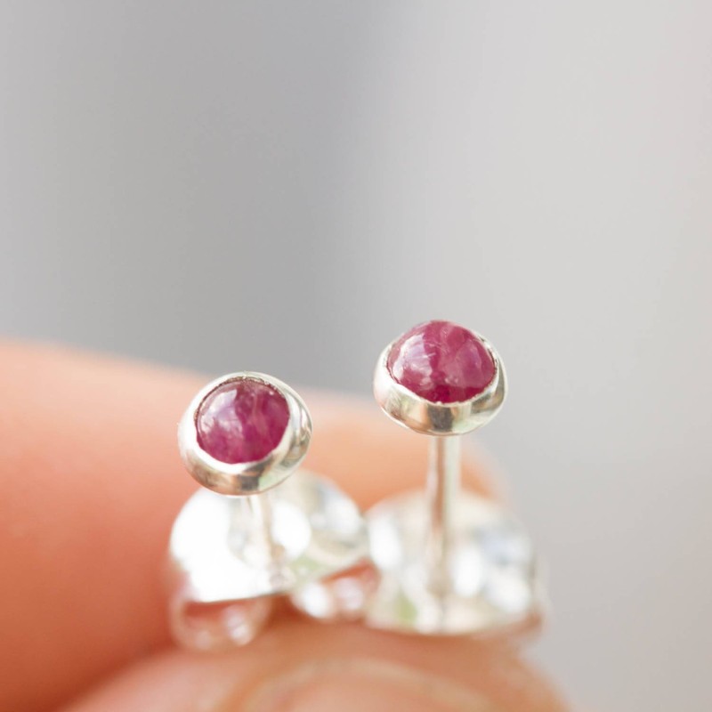 Ruby stud earrings, dainty studs, sterling silver or gold