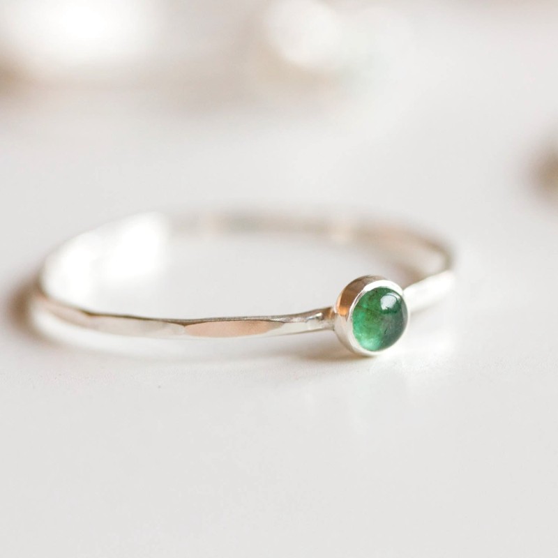 Emerald ring - skinny stackable for May
