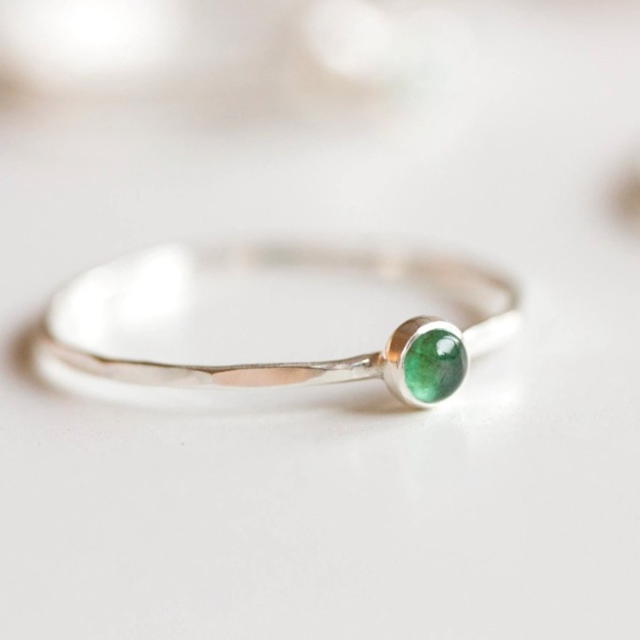 Emerald ring - skinny stackable for May