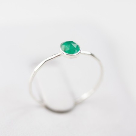 Emerald ring - skinny stackable for May