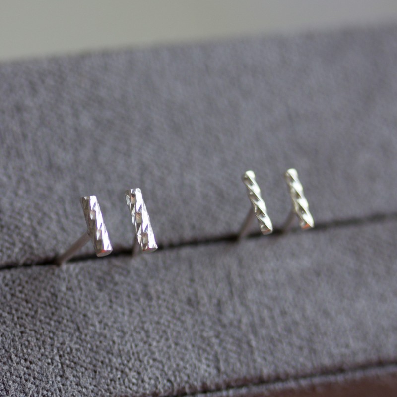 Twisted bar stud earrings - sterling silver