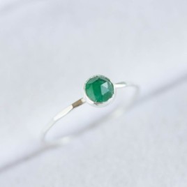 Emerald ring - skinny stackable for May