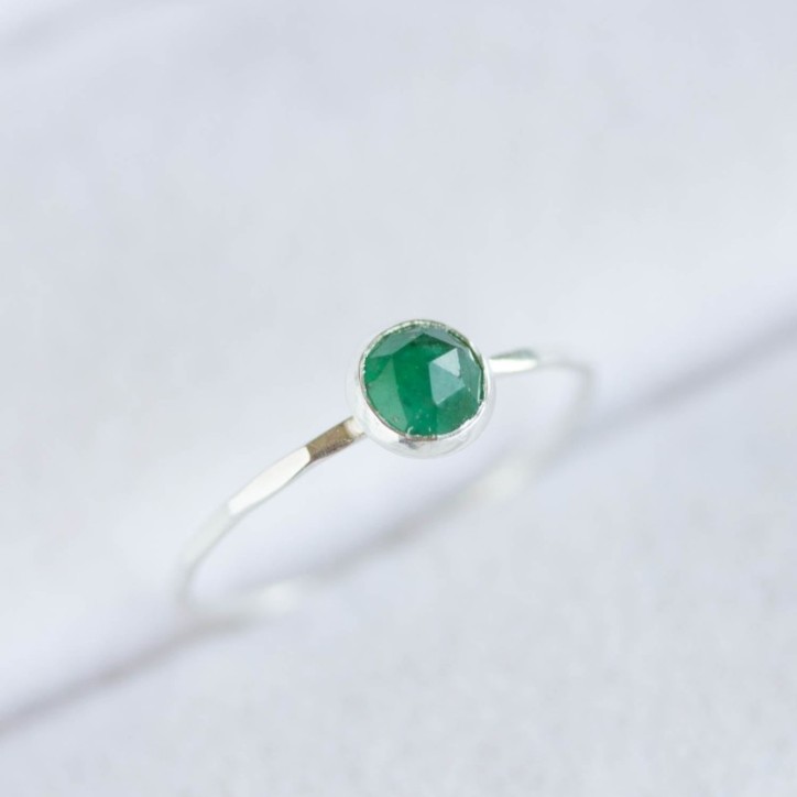 Emerald ring - skinny stackable for May