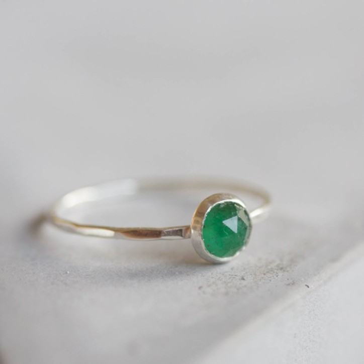 Emerald ring - skinny stackable for May