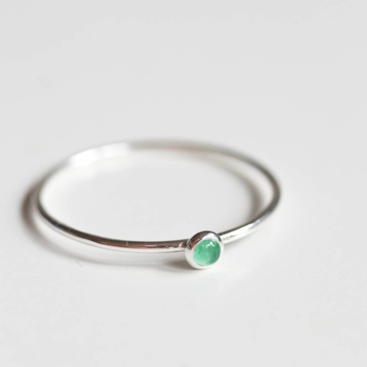 Emerald ring - skinny stackable for May