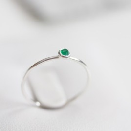 Emerald ring - skinny stackable for May
