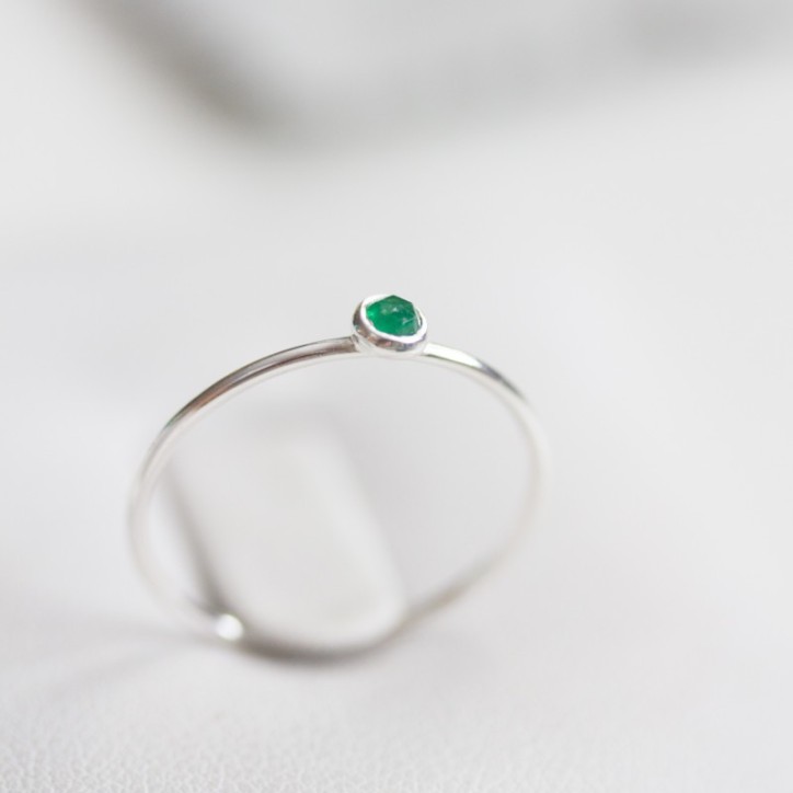 Emerald ring - skinny stackable for May