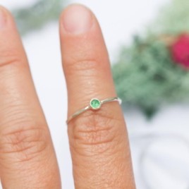 Emerald ring - skinny stackable for May