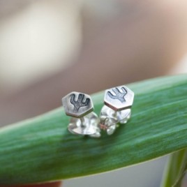 Tiny cactus studs - sterling silver, minimal, simple every day earrings
