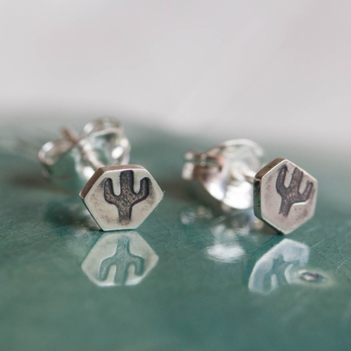 Tiny cactus studs - sterling silver, minimal, simple every day earrings
