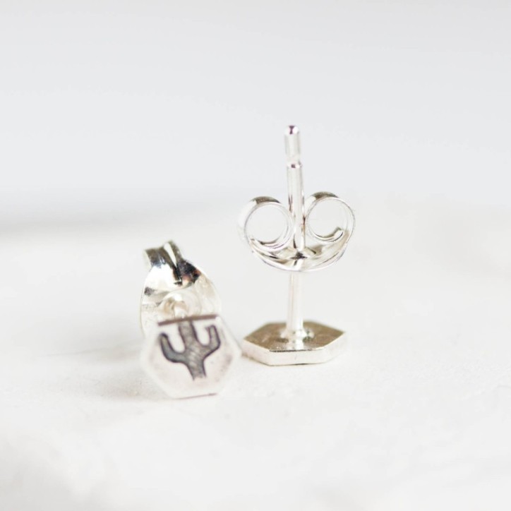 Tiny cactus studs - sterling silver, minimal, simple every day earrings