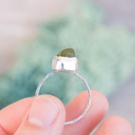 Raw Peridot ring in Sterling Silver, toumbled green peridot ring