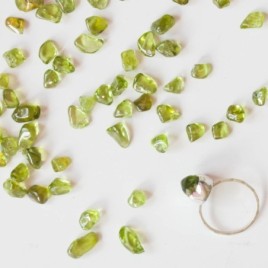 Raw Peridot ring in Sterling Silver, toumbled green peridot ring