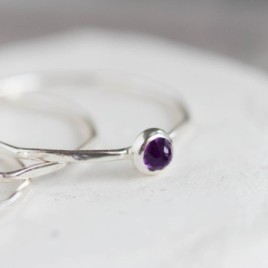 Amethyst ring - skinny stackable for February
