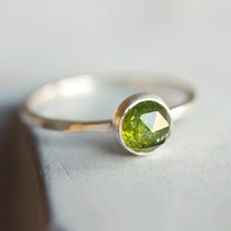 Green Tourmaline ring - skinny stackable ring with Tourmaline stone