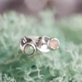 White Ethiopian opal stud earrings, tiny stud earrings
