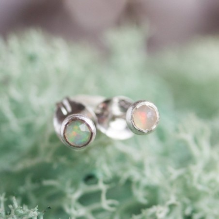 White Ethiopian opal stud earrings, tiny stud earrings