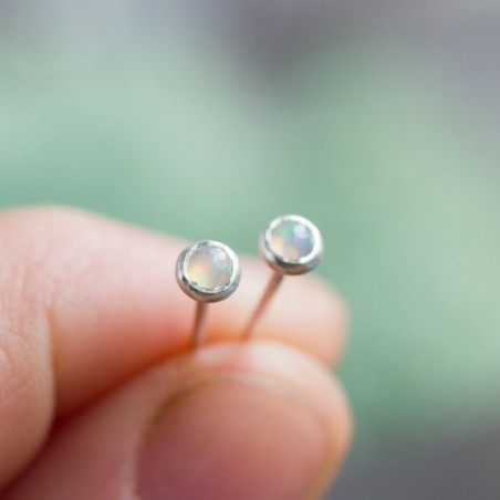 White Ethiopian opal stud earrings, tiny stud earrings