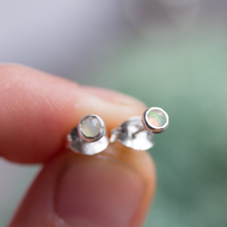 White Ethiopian opal stud earrings, tiny stud earrings White Ethiopian opal stud earrings, tiny stud earrings