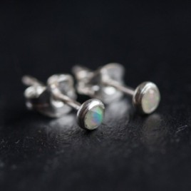 White Ethiopian opal stud earrings, tiny stud earrings