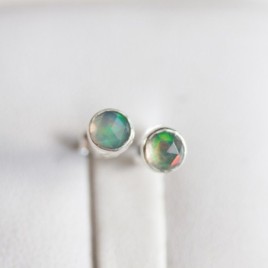 White Ethiopian opal stud earrings, tiny stud earrings