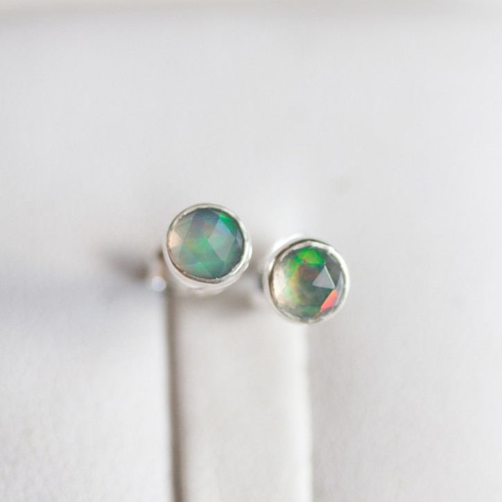 White Ethiopian opal stud earrings, tiny stud earrings White Ethiopian opal stud earrings, tiny stud earrings