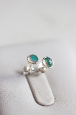 White Ethiopian opal stud earrings, tiny stud earrings