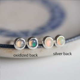 White Ethiopian opal stud earrings, tiny stud earrings