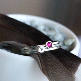 Pink Garnet - skinny stackable ring with rose cut Rhodolite Garnet